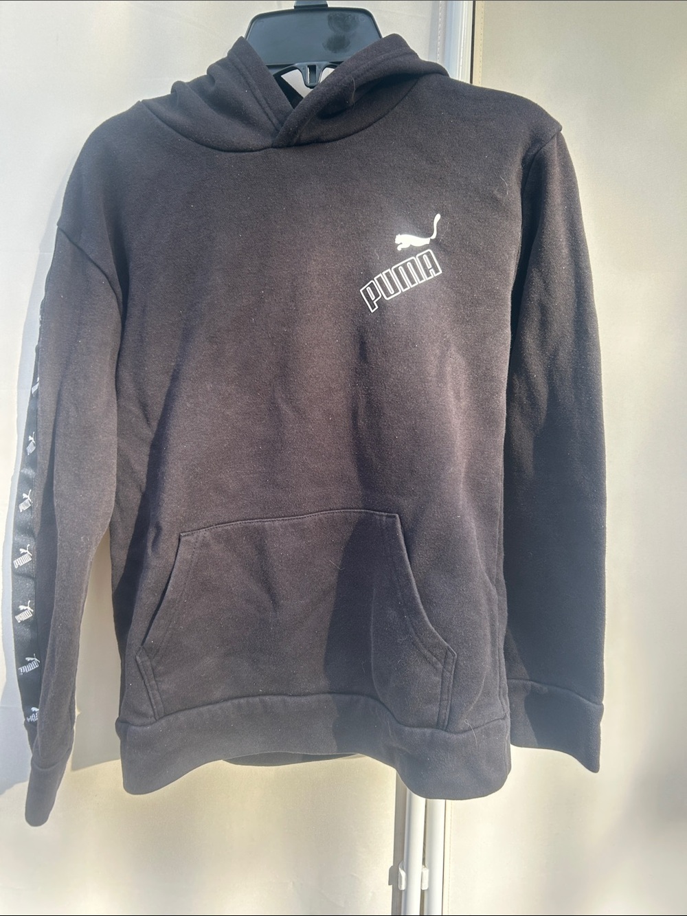 Puma kids Black Hoodie with White Logo and Sleeve Tape